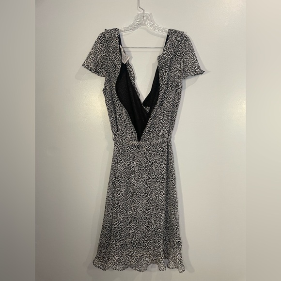 Vintage Danny & Nicole Faux Wrap Midi Dress Ruffle Black White Size 14 Lined - Picture 8 of 14